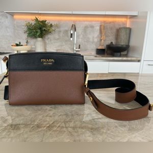 Prada Esplanade Saffiano Crossbody in Black and Brown